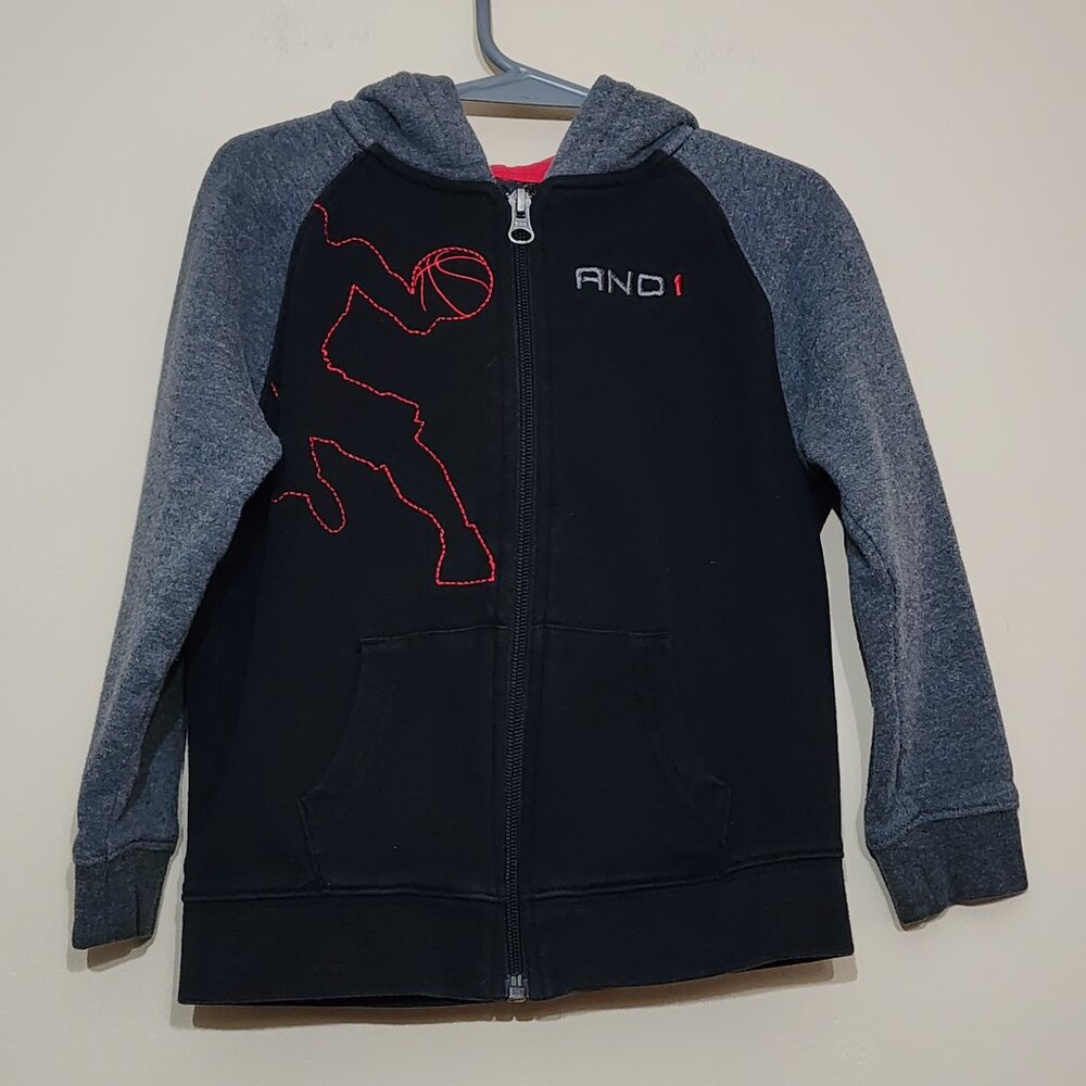 AND1 Black & Grey Zip Up Hoodie Size 4T